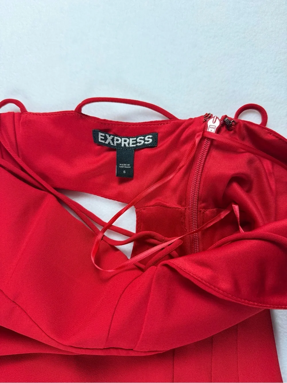 EXPRESS Red Open Back Strappy Cami Mini Dress Size 6 Cocktail Party Date Night - Picture 5 of 8